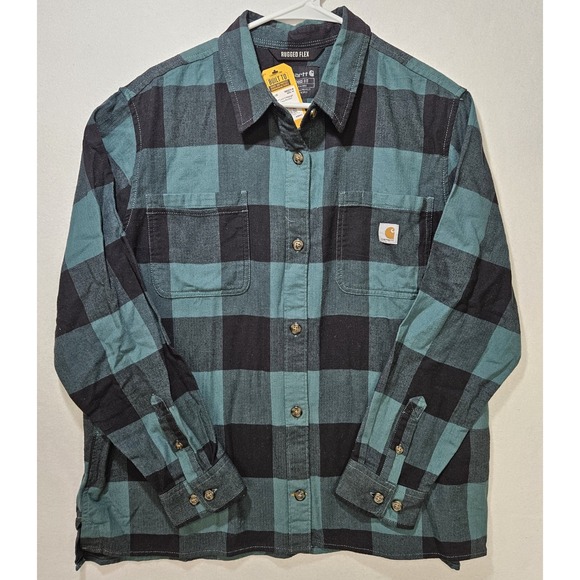 Carhartt Tops - Carhartt Rugged Flex Loose Fit Midweight Flannel Shirt, Women's XL, Green, NWT!